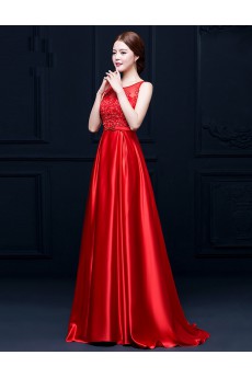 Taffeta Scoop Sweep Train Sleeveless A-line Dress with Sash