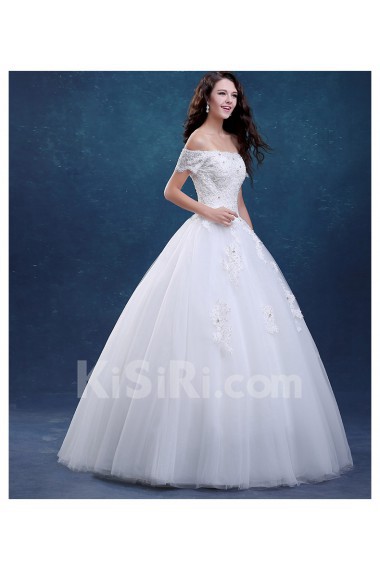 Tulle Off-the-Shoulder Floor Length Ball Gown Dress with Sequins