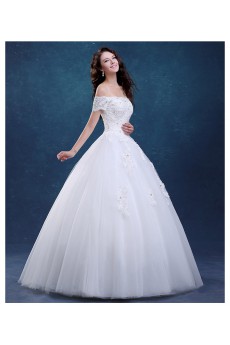 Tulle Off-the-Shoulder Floor Length Ball Gown Dress with Sequins