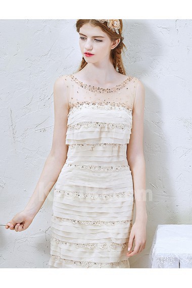 Chiffon Scoop Mini/Short Sleeveless Sheath Dress with Sequins