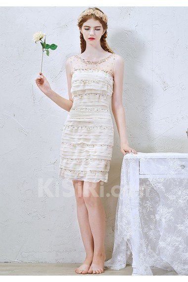 Chiffon Scoop Mini/Short Sleeveless Sheath Dress with Sequins