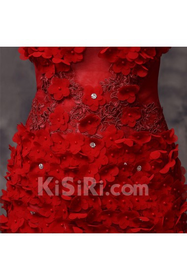 Organza, Lace V-neck Sweep Train Sleeveless Mermaid Dress with Handmade Flowers