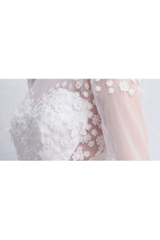 Tulle, Lace Jewel Floor Length Half Sleeve Ball Gown Dress with Bow, Sash