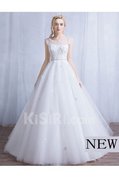 Tulle, Lace Scoop Floor Length Sleeveless Ball Gown Dress with Applique