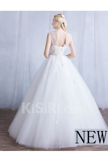 Tulle, Lace Scoop Floor Length Sleeveless Ball Gown Dress with Applique