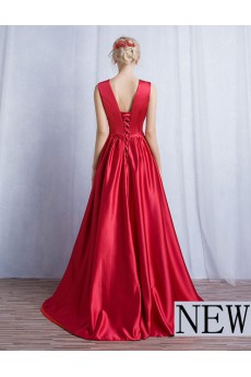 Satin Jewel Floor Length Sleeveless A-line Dress with Bow, Beads