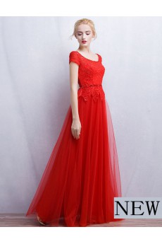 Tulle, Lace Scoop Floor Length Cap Sleeve A-line Dress with Sequins