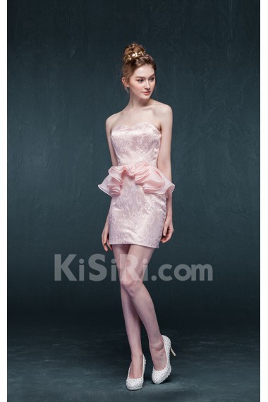 Organza, Lace Sweetheart Mini/Short Sleeveless Sheath Dress