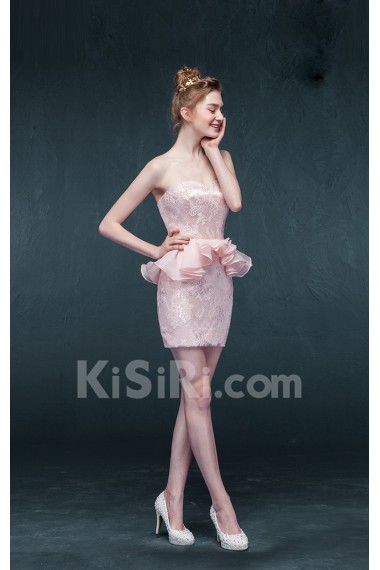 Organza, Lace Sweetheart Mini/Short Sleeveless Sheath Dress