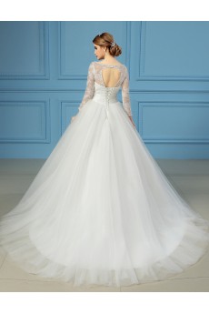 Organza V-neck Sweep Train Three-quarter Ball Gown Dress with Lace