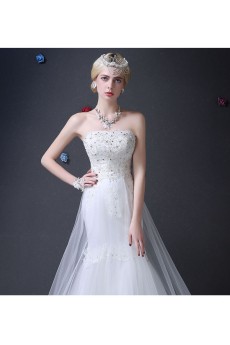 Organza Strapless Sweep Train Sleeveless Mermaid Dress with Rhinestone