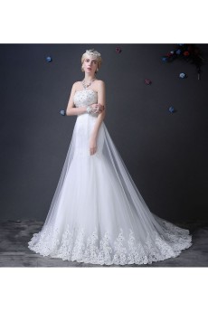 Organza Strapless Sweep Train Sleeveless Mermaid Dress with Rhinestone