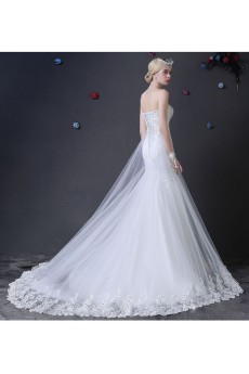 Organza Strapless Sweep Train Sleeveless Mermaid Dress with Rhinestone