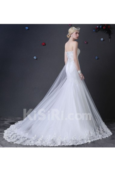 Organza Strapless Sweep Train Sleeveless Mermaid Dress with Rhinestone