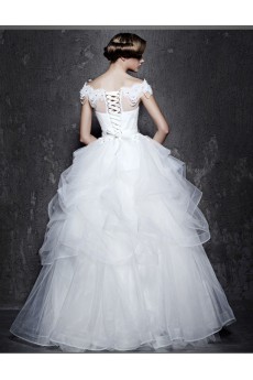 Lace, Satin Off-the-Shoulder Floor Length Ball Gown Dress with Beads