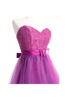 Tulle, Satin Sweetheart Mini/Short Sleeveless A-line Dress with Bow