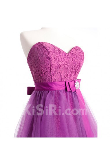 Tulle, Satin Sweetheart Mini/Short Sleeveless A-line Dress with Bow