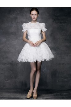 Lace, Satin Jewel Mini/Short Balloom Ball Gown Dress with Embroidered