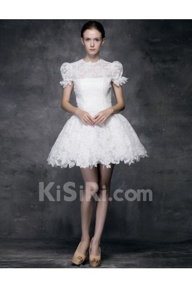 Lace, Satin Jewel Mini/Short Balloom Ball Gown Dress with Embroidered