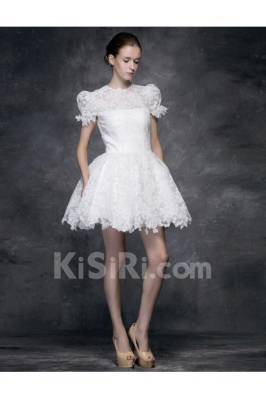 Lace, Satin Jewel Mini/Short Balloom Ball Gown Dress with Embroidered