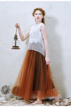 Lace, Tulle, Chiffon Jewel Ankle-Length Sleeveless A-line Dress