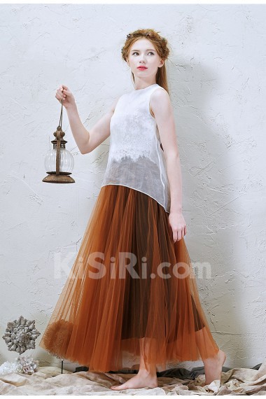 Lace, Tulle, Chiffon Jewel Ankle-Length Sleeveless A-line Dress