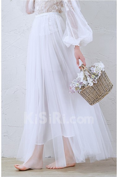 Lace, Tulle, Chiffon Jewel Ankle-Length Long Sleeve A-line Dress