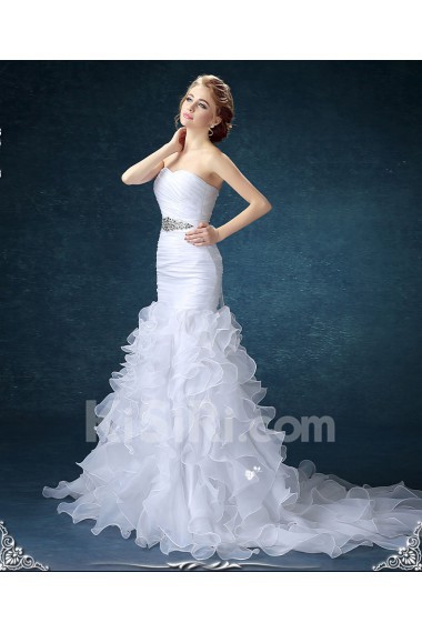 Chiffon Sweetheart Chapel Train Sleeveless Mermaid Dress with Rhinestone