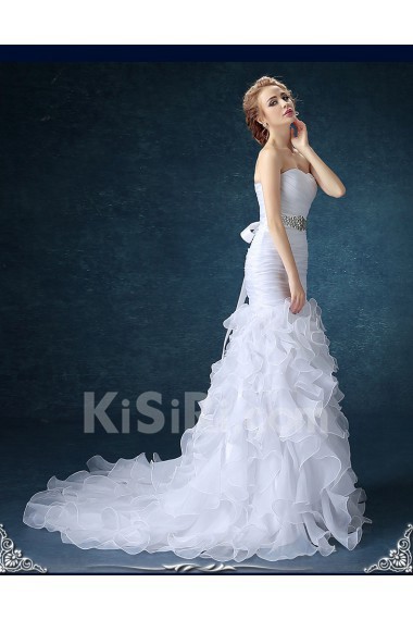 Chiffon Sweetheart Chapel Train Sleeveless Mermaid Dress with Rhinestone