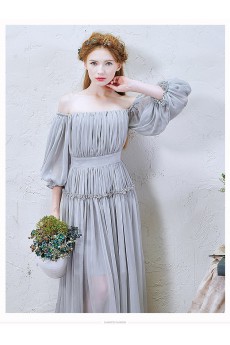 Chiffon Off-the-Shoulder Ankle-Length Three-quarter Column Dress with Ruched