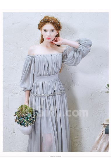 Chiffon Off-the-Shoulder Ankle-Length Three-quarter Column Dress with Ruched