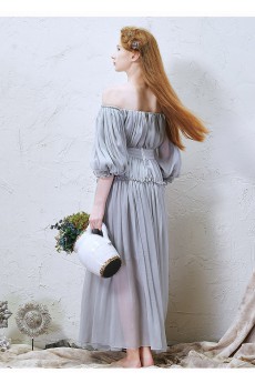 Chiffon Off-the-Shoulder Ankle-Length Three-quarter Column Dress with Ruched