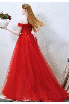 Tulle Off-the-Shoulder Sweep Train A-line Dress with Bow