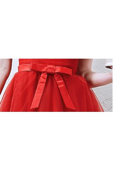 Tulle Off-the-Shoulder Sweep Train A-line Dress with Bow