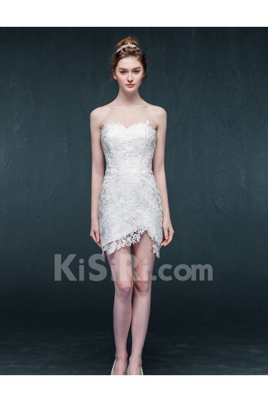 Lace, Satin Sweetheart Mini/Short Sleeveless Sheath Dress with Edging