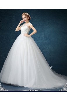 Chiffon, Tulle Scoop Chapel Train Cap Sleeve Ball Gown Dress with Beads