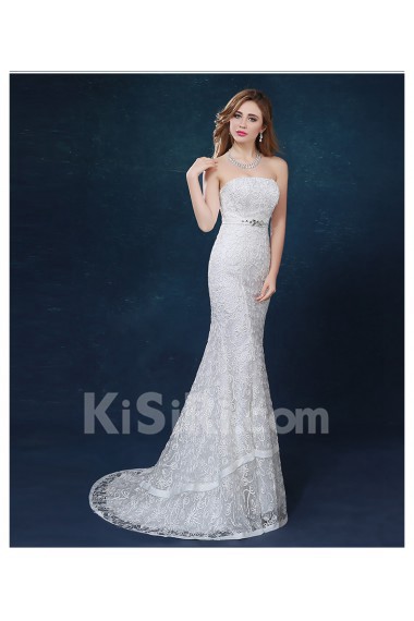 Tulle Strapless Sweep Train Sleeveless Mermaid Dress with Rhinestone