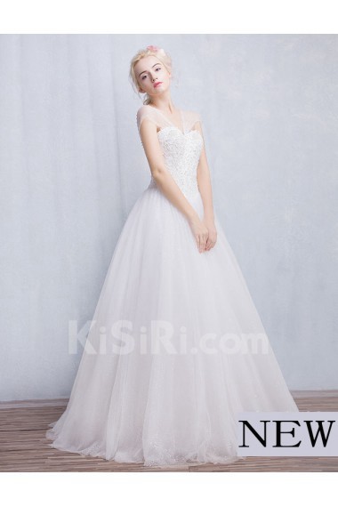 Tulle, Lace V-neck Floor Length Cap Sleeve Ball Gown Dress with Beads