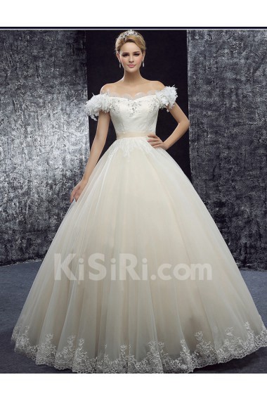 Lace, Tulle Off-the-Shoulder Floor Length Ball Gown Dress with Sequins