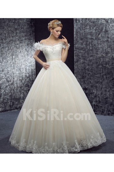 Lace, Tulle Off-the-Shoulder Floor Length Ball Gown Dress with Sequins