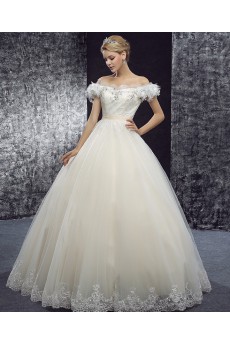 Lace, Tulle Off-the-Shoulder Floor Length Ball Gown Dress with Sequins