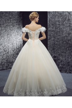 Lace, Tulle Off-the-Shoulder Floor Length Ball Gown Dress with Sequins