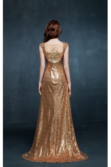 Tulle, Lace, Satin V-neck Floor Length Cap Sleeve Sheath Dress with Sequins