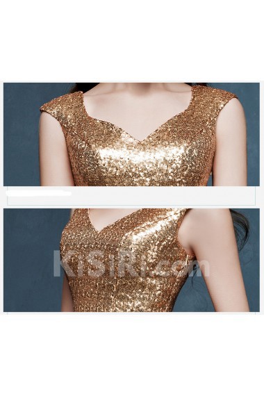 Tulle, Lace, Satin V-neck Floor Length Cap Sleeve Sheath Dress with Sequins