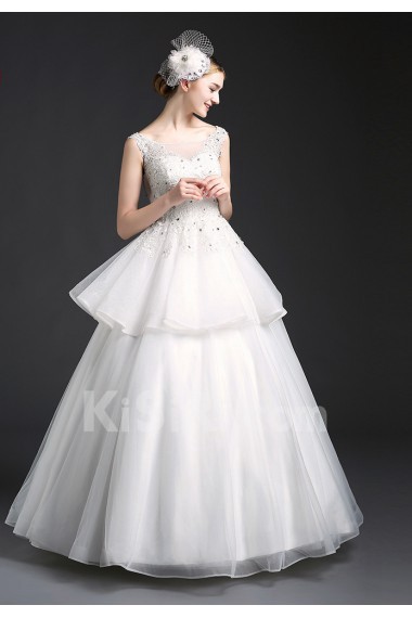 Tulle, Lace Scoop Floor Length Sleeveless Ball Gown Dress with Rhinestone