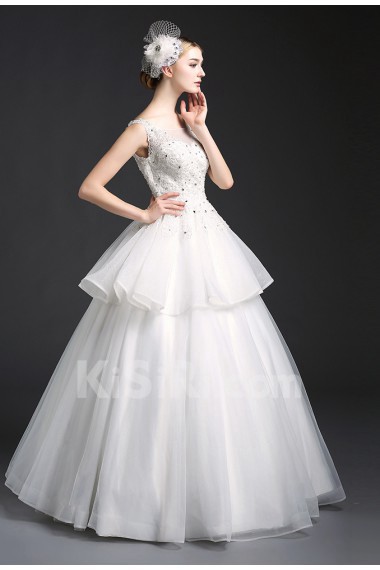 Tulle, Lace Scoop Floor Length Sleeveless Ball Gown Dress with Rhinestone