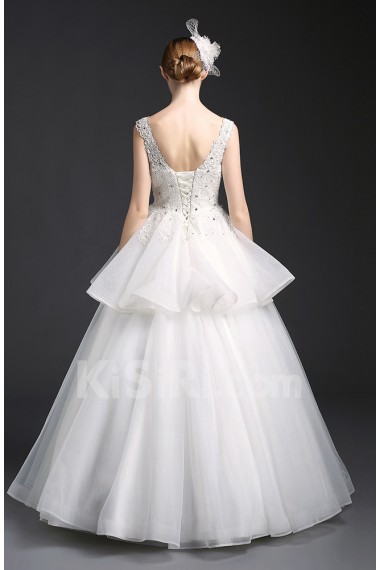 Tulle, Lace Scoop Floor Length Sleeveless Ball Gown Dress with Rhinestone