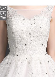 Tulle, Lace Scoop Floor Length Sleeveless Ball Gown Dress with Rhinestone