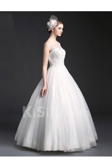 Tulle, Lace Bateau Floor Length Sleeveless Ball Gown Dress with Sequins