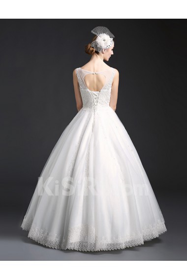 Tulle, Lace Bateau Floor Length Sleeveless Ball Gown Dress with Sequins